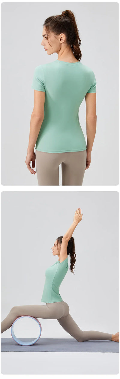 2024 Women Sports Shirt Tight Yoga top Quick Dry Gym Top Outdoor Short Sleeve Running Sportswear Women T-shirts - Elanique