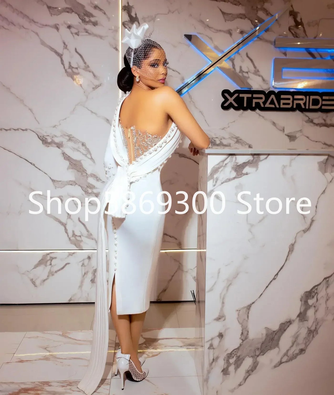 Short beach Wedding Dresses aso ebi Pearls One Shoulder Feather Bridal Gowns African Vestidos robes de soirée customsized