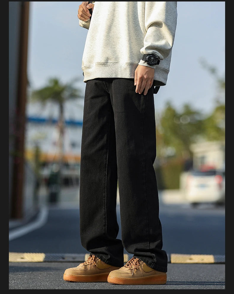 2025 New Men's Baggy Casual Jeans Male High Street Straight Leg Denim Pants American Classic Retro Autumn Casual Long Trousers