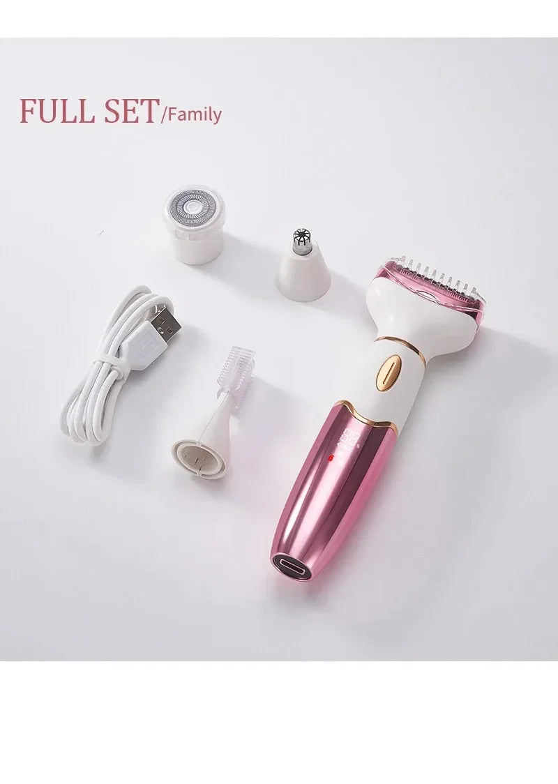4 in 1 Women's electric epilators Hair trimmers for underarms, bikini, arms, legs, face and beard Portable and painless epilator