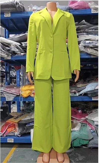 Elegant Autumn Women's Blazer and Pants Two Piece Set Female Outifits Fashion Notched Collar Coat & Pocket Design Trouser Suit