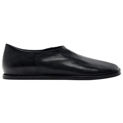 Genuine Leather Women's Black Square Toe Flats Comfortable Summer Shoes