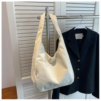 Canvas Shoulder Women's Tote Bag Corduroy Simple Casual Large Capacity Designer Handbags For Women Travel Solid Shopper Bag