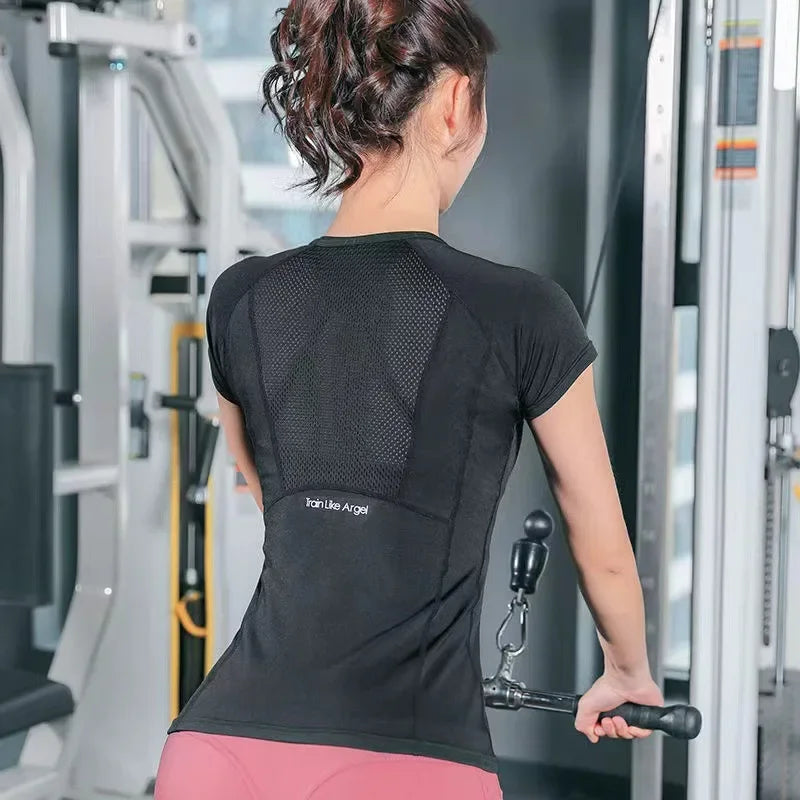 Women Yoga Tops Breathable Sport Fitness Workout Running Yoga Top Quick Dry Short Sleeve Gym T Shirt