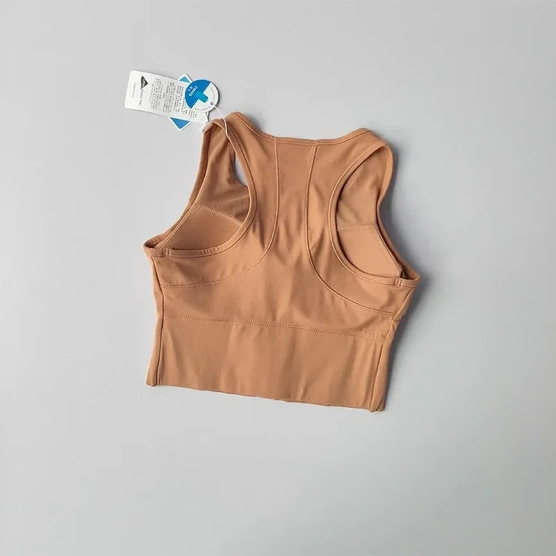 Women's sports and fitness underwear, integrated front zipper design, shock-absorbing gathering, quick drying yoga vest