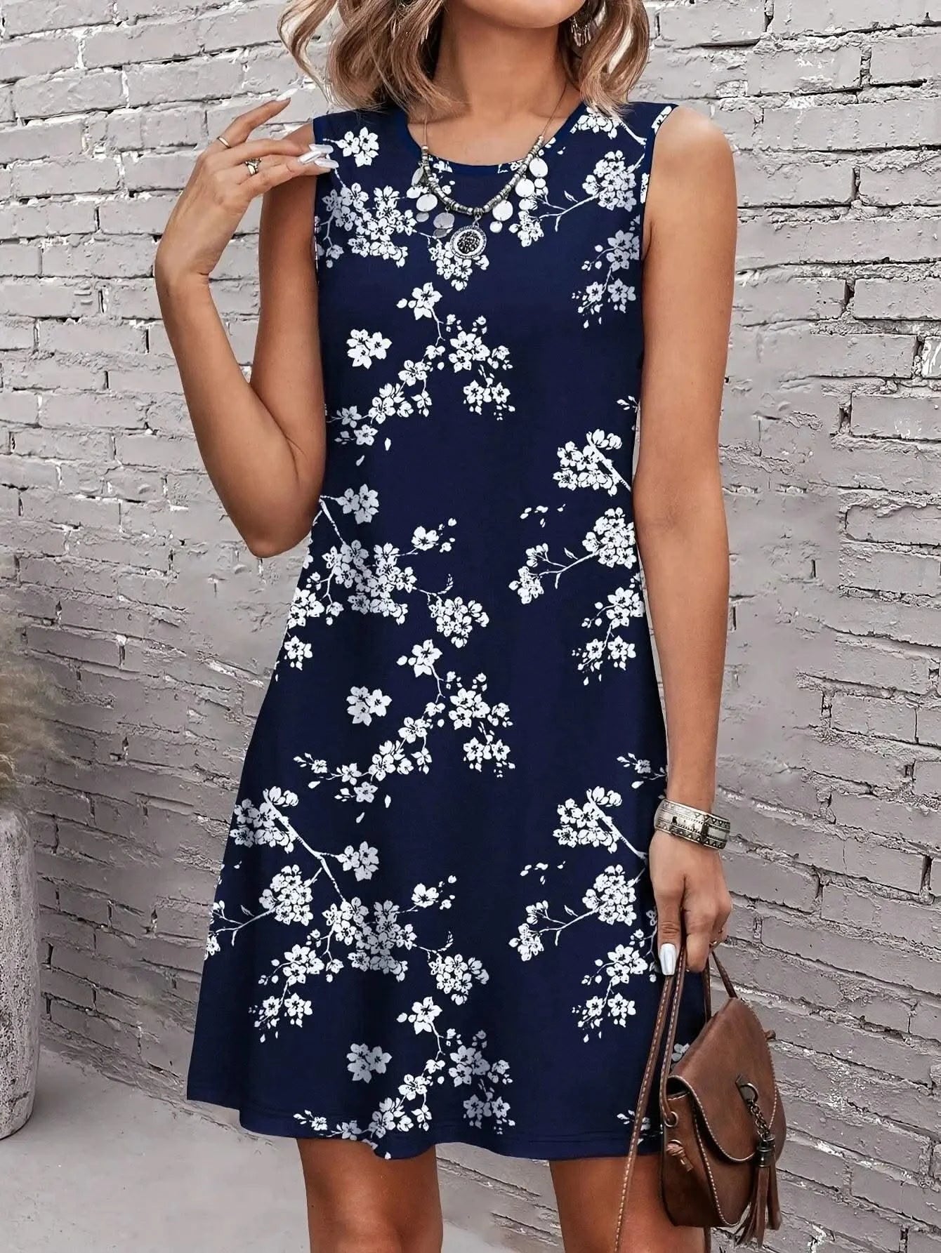 Floral Print Elegant Midi Tank Dresses For Women