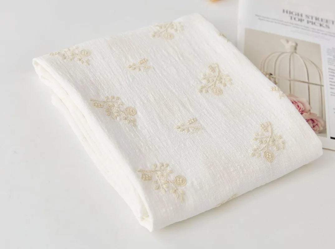 140x50cm Embroidered Slub Cotton Linen Fabric Clothing Sewing Fabric, Diy Women's Dress Forest Flower Cloth