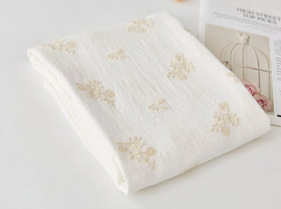 140x50cm Embroidered Slub Cotton Linen Fabric Clothing Sewing Fabric, Diy Women's Dress Forest Flower Cloth