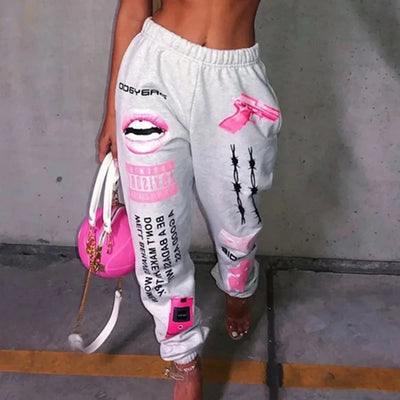 2024 New Women Fashion Elastic Waist Sports Casual Harem Pants Femme Joggers Trouser Printed Sweatpants