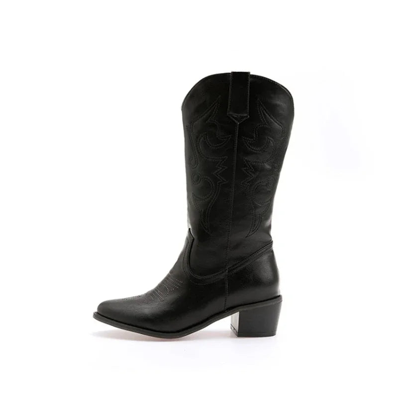 New Women Boots Winter High Top Western Outdoors Cowboy Boots Fashion Ankle Boots Embroidered Printed Casual High Top Shoes 906