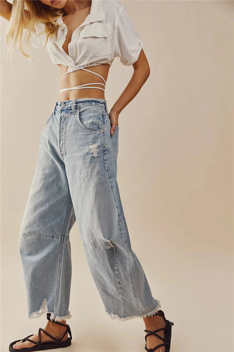 Imcute Women Casual Wide Leg Baggy Denim Pants Mid Waist Boyfriend Loose Jeans Y2k Vintage Barrel Jeans Streetwear