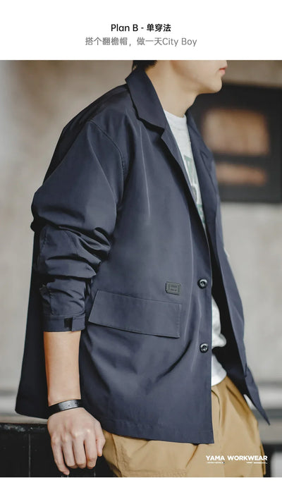Maden Mountain Style Outdoor Multi-Pocket Suit Jacket Cityboy Flat Lapel Casual Versatile Coat Men's Blazer Spring And Autumn