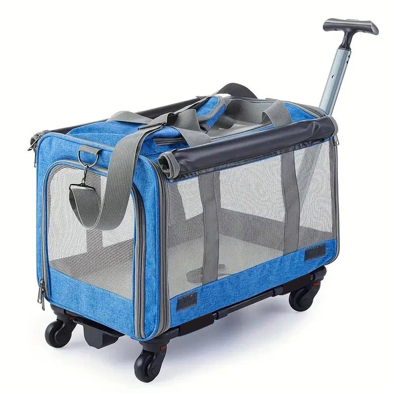 1 PCS Portable Wheeled Pet Carrier For 2 Large Cats Double Compartment Rolling Cat Travel Carrier For Two Pets