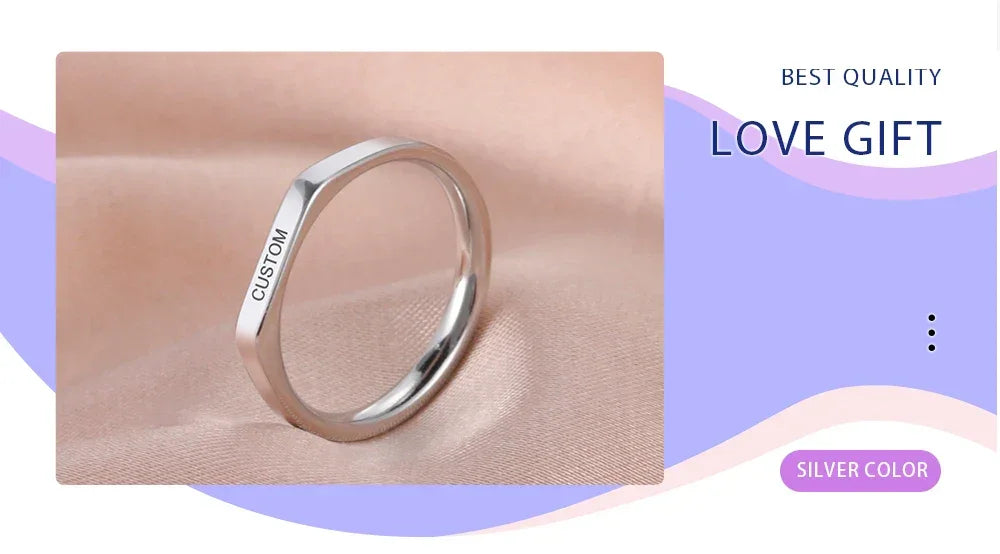 Engrave Name Finger Rings Personalized Custom Ring Gift For Woman Men Wedding Marry Silver Color Stainless Steel Jewelry
