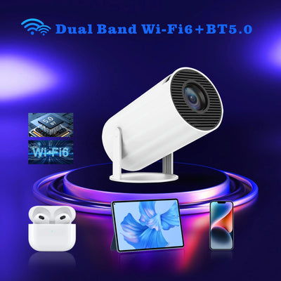 2025 Outdoor Portable Mini Projector 720P XP300 Pro，WiFi 6 & BT 5.4，180° Rotation，4500 Lumen 3W Speaker for Camping Movie Night