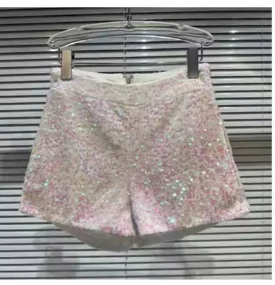 2025 New Summer Spring New Full Sequined Shiny Casual Shorts Heavy Zipper Nightclub Socialite Short Shorts Hot Pants for Women - Elanique