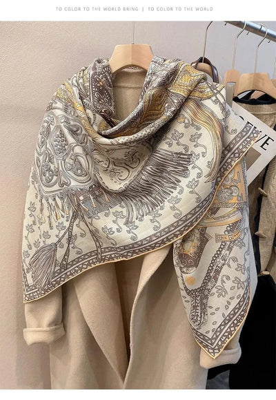 women's autumn and winter silk and wool dual purpose high-end scarves  large