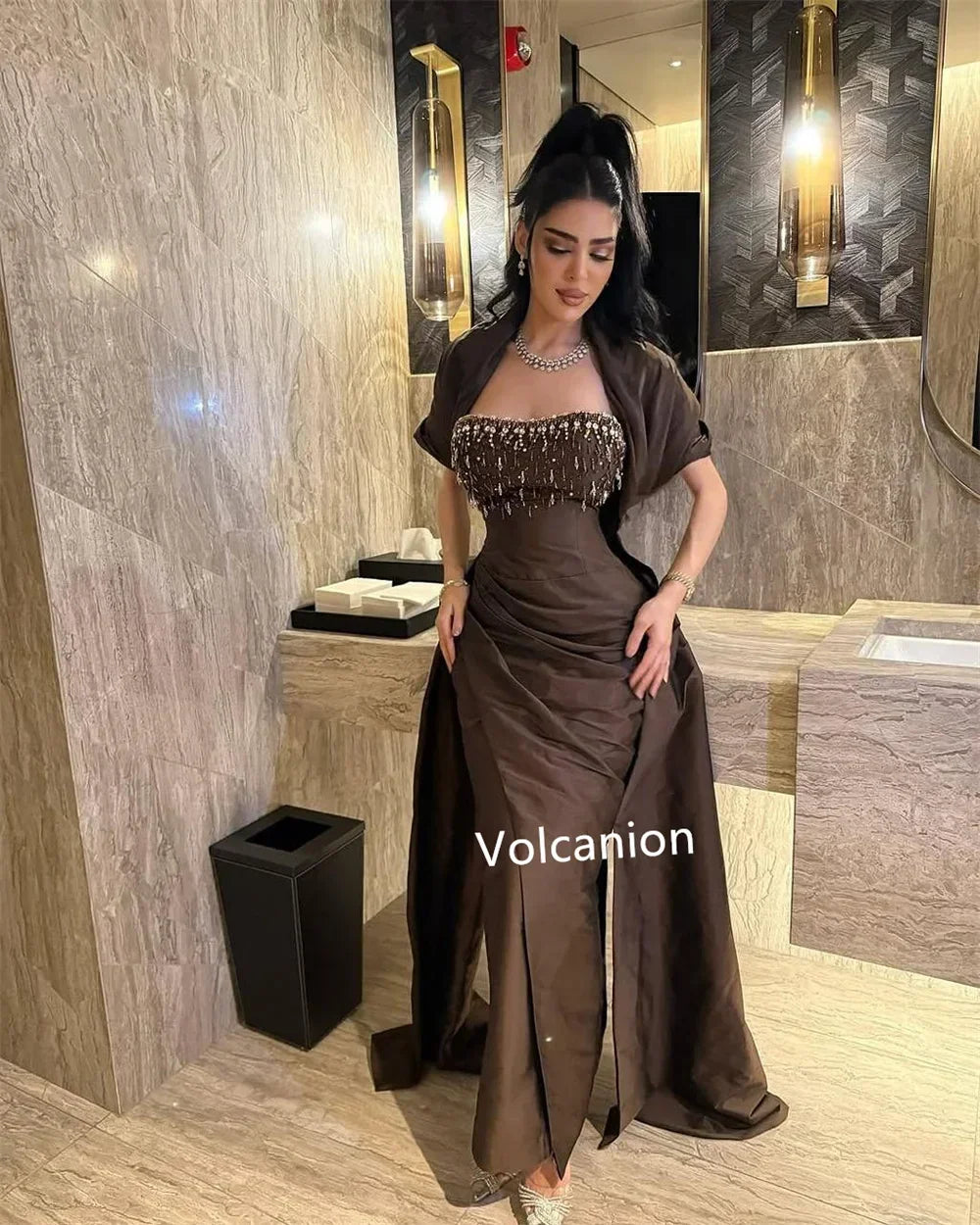 Customized Pleat Sequined Sheath Strapless Midi Dresses Bespoke Occasion Evening Fashion Formal High Quality