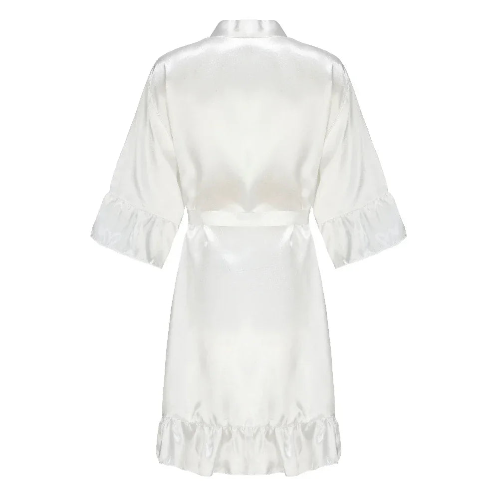 Satin Silk Robes Plus Size Wedding Bathrobe Bride Bridesmaid Mother Maid of Honor Gown Women Ruffle Bathrobe