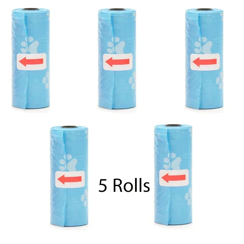 Disposable Pet Poop Bags Dog Poop Bag Bone Dispenser with Leash Clip Puppy Dog Products Supplies 5Roll(75Pcs) Bags