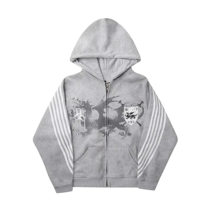 Sexy European and American printed striped hooded sweatshirt with zipper, pink men's and women's sports loose sweatshirt jacket