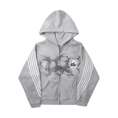 Sexy European and American printed striped hooded sweatshirt with zipper, pink men's and women's sports loose sweatshirt jacket