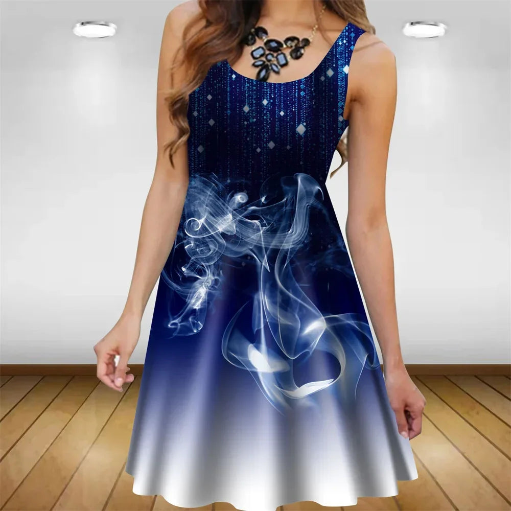 2023 Women Summer Dresses Casual Sleeveless Fashion Loose Sexy Party Mini Dress Gradient Print Dress Oversized Sundress Vestidos