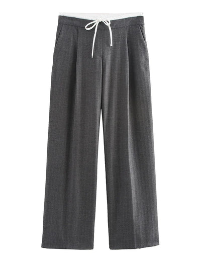 Wide Leg Pants For Women Straight Autumn Coffee Tie Up Casual Trousers Women Gray Loose Pants Ladies Black Trousers Office