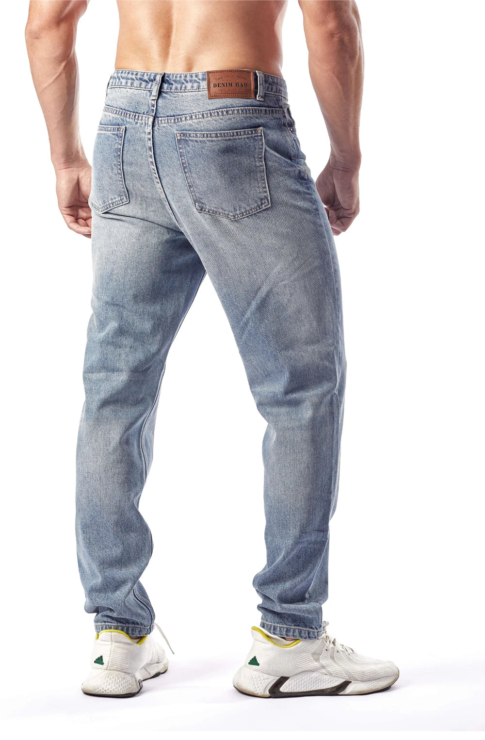 Men's Straight Leg Denim Jeans Male Casual Mid-Waist with Pockets Pants Non-Stretching Outdoor Cotton Fashion Trousers AM-4