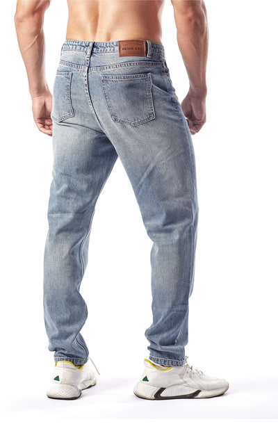 Men's Straight Leg Denim Jeans Male Casual Mid-Waist with Pockets Pants Non-Stretching Outdoor Cotton Fashion Trousers AM-4