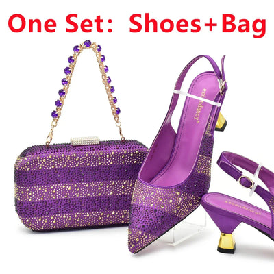 African Shoe and Bags Set for Wedding Women Shoes and Bags To Match Set with Rhinestone Italy Lady Pumps Women Shoes Luxury