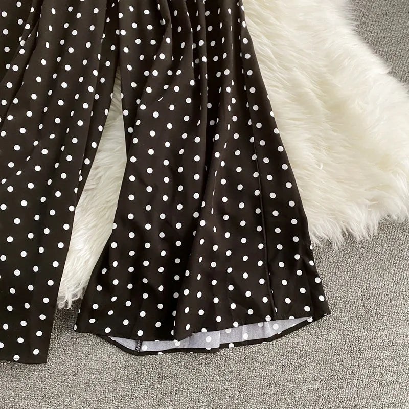 V Neck Sexy Dolman Sleeves Waist Slim Polka Dot Print Jumpsuit Women Wide Leg Trousers Jumpsuit