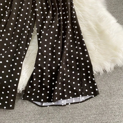 V Neck Sexy Dolman Sleeves Waist Slim Polka Dot Print Jumpsuit Women Wide Leg Trousers Jumpsuit