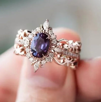 Luxury Women Rings Rose Gold Color Round Purple Stone Rings Party Accessories Gift