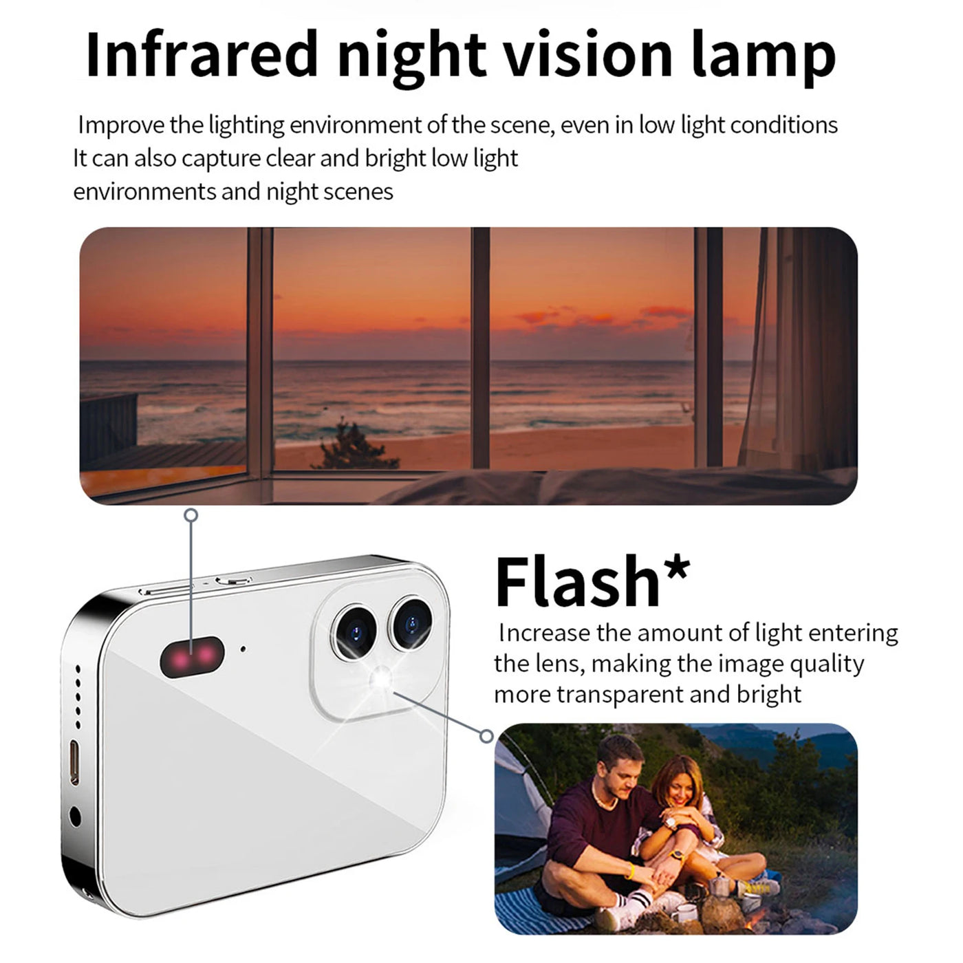 4K CCD Digital Camera 64MP Digital Video Camera 3 Lens 3In Touch Flash IR Night Vision Movie/Music Play Audio Recording Battery