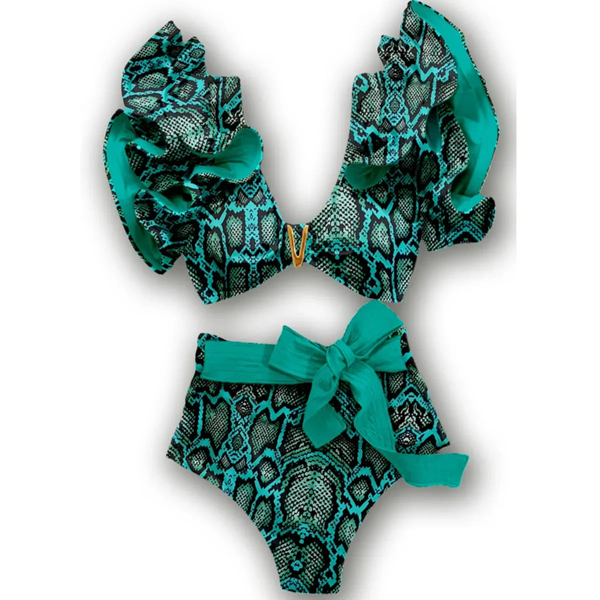 Swimwear High Waist Bikinis with Belt V Neck Shirring Swimsuit Women Ruffle Bathing Suit y2k Drawstring Beachwear