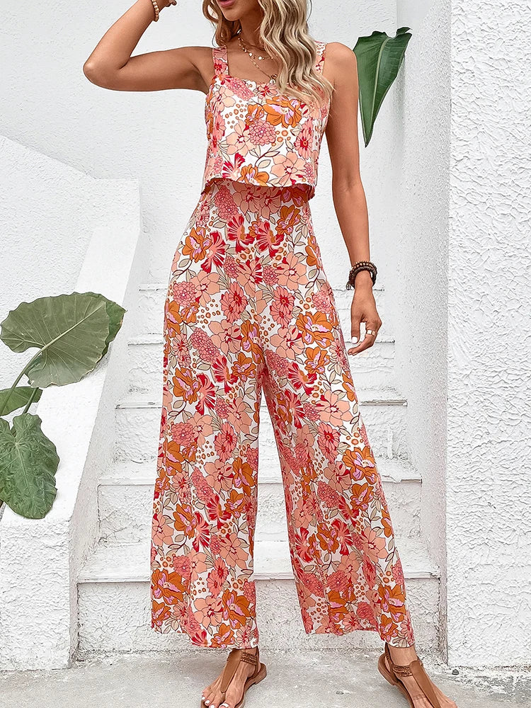 Summer Women's Print Jumpsuits,Sexy Halter Beach Long Jumpsuits,Jump Suit Woman,Jumpsuit Women Sexys,New 2025 Clothes,Rompers
