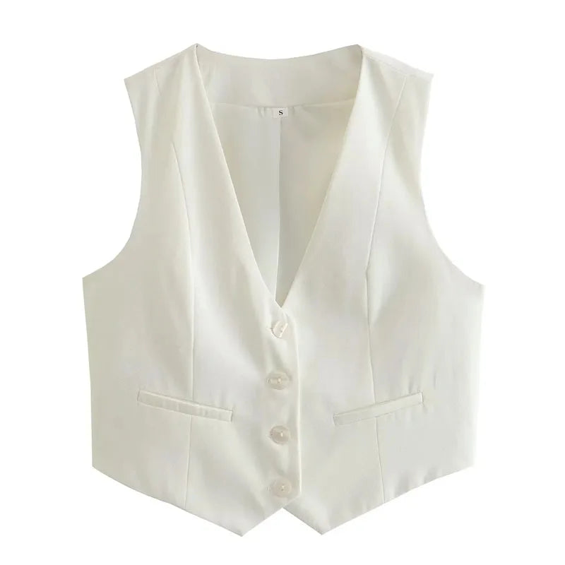MUJER Women's Vest Black White Cropped Vest Top Women V Neck Sleeveless Vest Woman Fashion Working Summer Suit Vest Short Coats