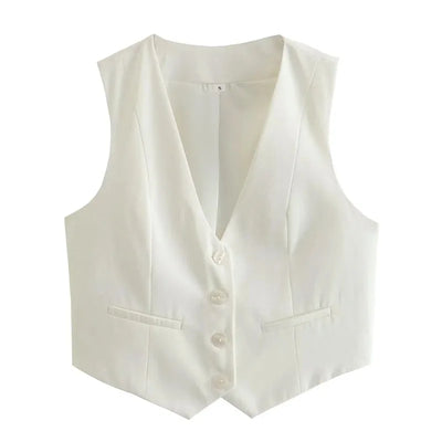 MUJER Women's Vest Black White Cropped Vest Top Women V Neck Sleeveless Vest Woman Fashion Working Summer Suit Vest Short Coats