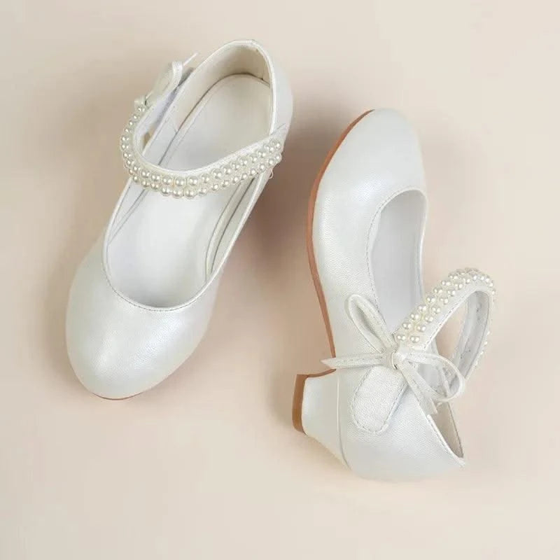 Pearl Crystal Princess Leather Shoes| High Heel Shoes For Kids, Girls, Teen Party | Wedding | Formal Sandals