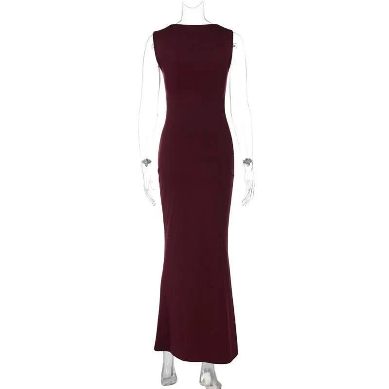 Royal Style Square Collar Sleeveless Sexy Maxi Dress For Women