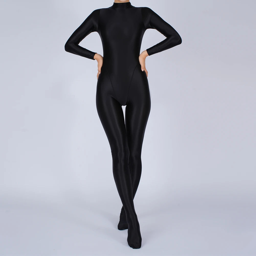 Sexy Womens Glossy Shiny Silky Tights Swimsuit Leggings Bodysuit Jumpsuit Ladies Elasticity Breathable Leotard Sleeping Romper
