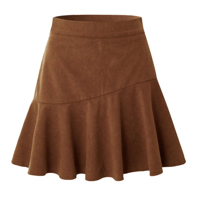 Women Ruffle Pleated Skirts Summer High Elastic Waist Plaid Zipper Skirt LDY-WW6615