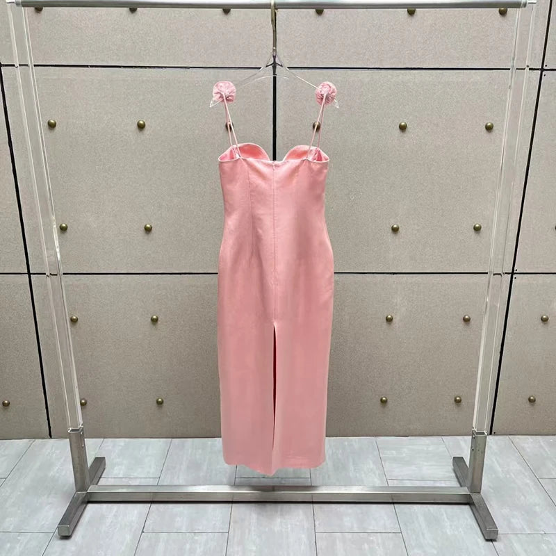 Women's dress New 3D flower decorated sleeveless long dresses for summer 2025 Sexy backless suspender midi dresses party dresses