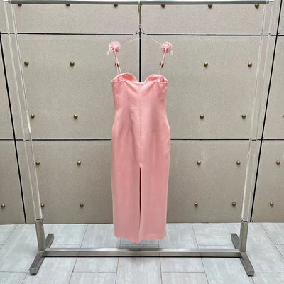 Women's dress New 3D flower decorated sleeveless long dresses for summer 2025 Sexy backless suspender midi dresses party dresses