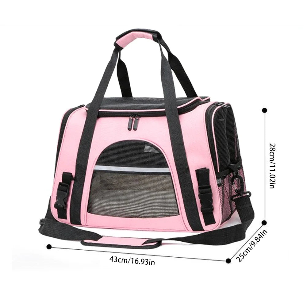 Soft Pet Carriers Portable Breathable Foldable Bag Cat Dog Carrier Bags Outgoing Travel Pets Handbag with Locking Safety Zippers