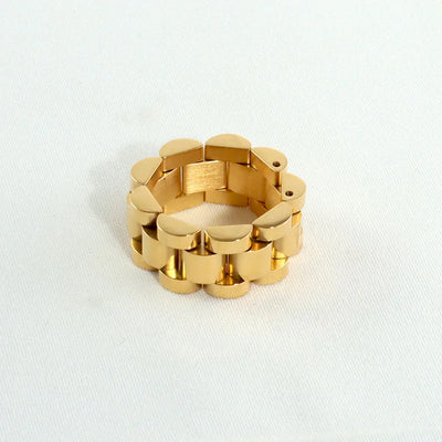 Luxury Never Fade 18K Gold Plated Bold Wide Thick Ring for Women Chunky Link Chain Stainless Steel Strap Finger Rings Jewelry