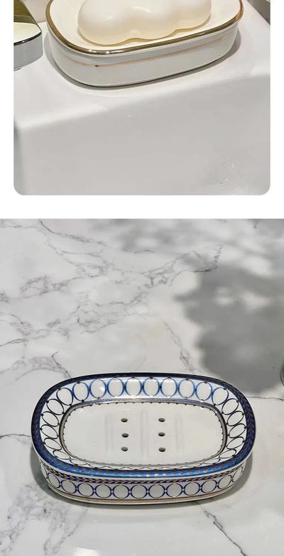 Light luxury high-end soap box Ceramic light luxury toilet bathroom drain soap box household no water