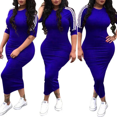 Summer Elegant Dress  for Women 2022 Fashion Casual Half Sleeve Stripe O Neck Mid Female Bodycon Dress vestidos
