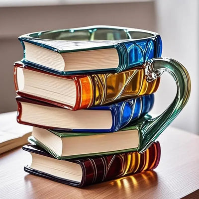 Painted Book Coffee Mug Novelty Drinking Cups Book Stack Coffee Cup Glass Tea Milk Drinking Cup Breakfast Milk Cup Tea Cup